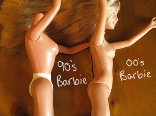 Barbie in the 1990s vs. Barbie in the 2000s