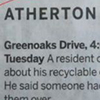 The strange things in the Atherton police blotter