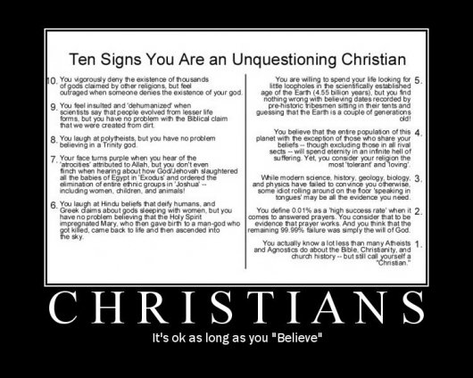 Ten signs you are an unquestioning Christian