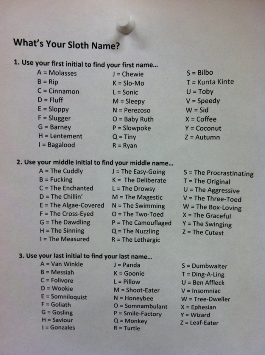 What's your sloth name