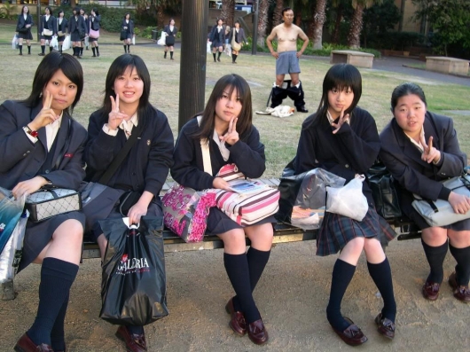 Japanese girl school photobombing