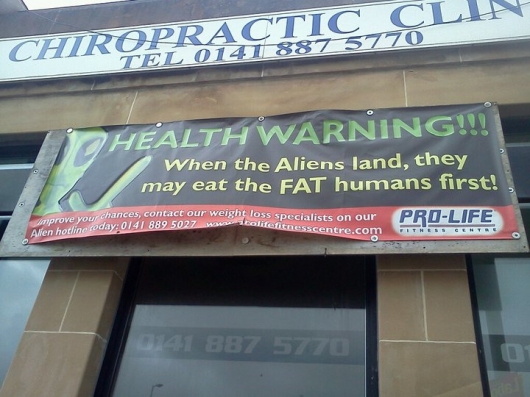 When the aliens land, they eat fat humans first