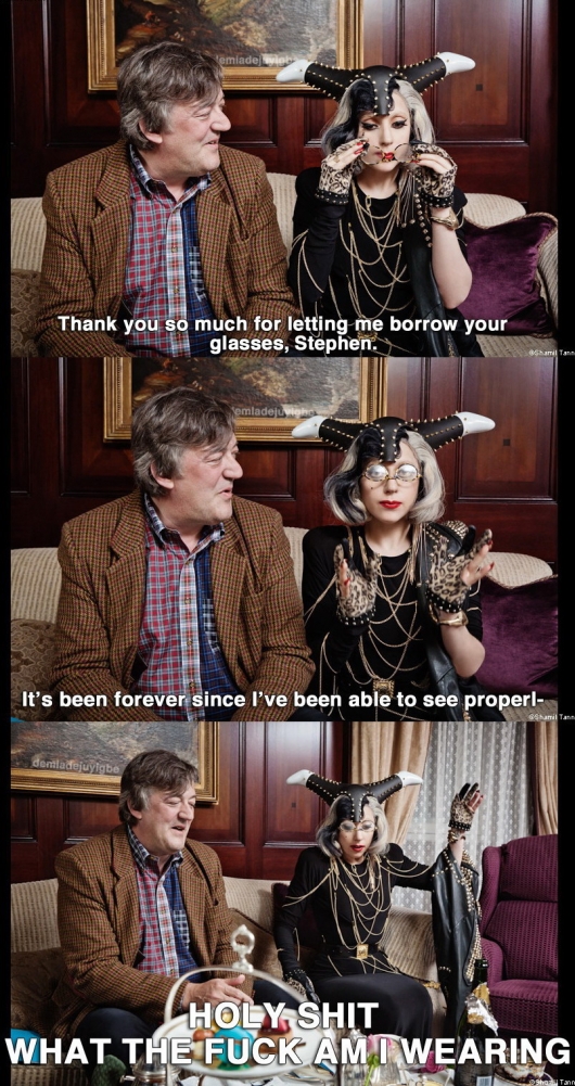 Lay Gaga borrows Stephen Fry's glasses