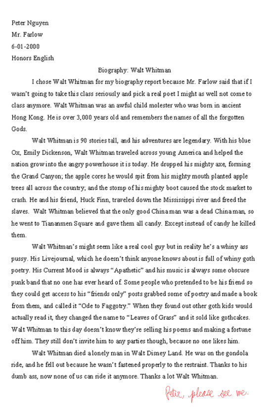 Walt Whitman biography report