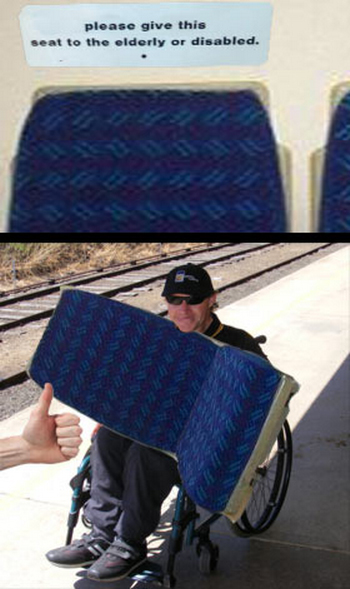 Giving the seat to the elderly or disabled