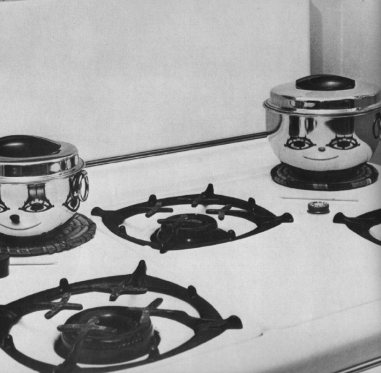Smiling pots on the stove