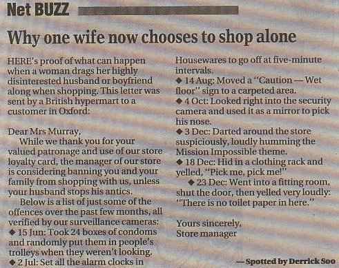 Why one wife now chooses to shop alone