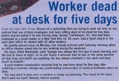 Worker dead at desk for 5 years