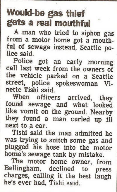 Would-be gas thief gets a real mouthful