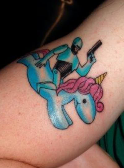 Robocop on unicorn tattoo